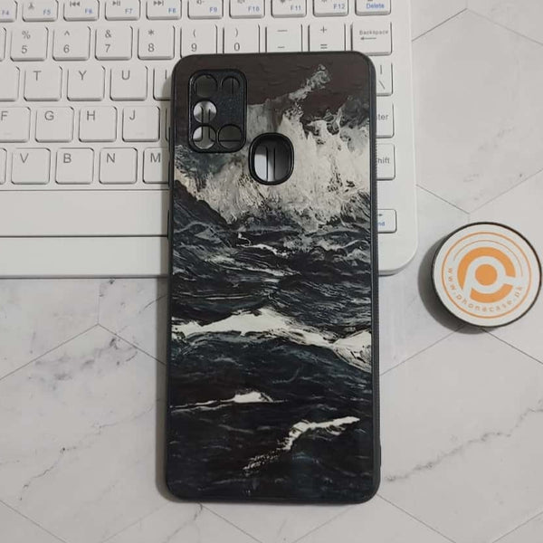 Samsung Galaxy A21s - Black Marble Design - Premium Printed Glass soft Bumper shock Proof Case CS-35528