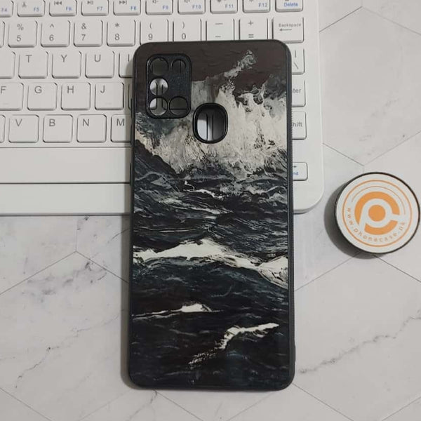 Samsung Galaxy A21s - Black Marble Design - Premium Printed Glass soft Bumper shock Proof Case CS-22525