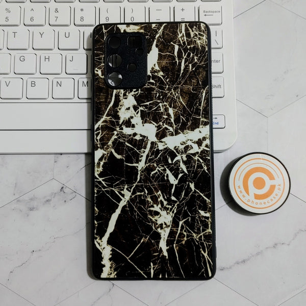 Samsung Galaxy A91 Black Marble Premium Printed Glass soft Bumper shock Proof Case CS-22701