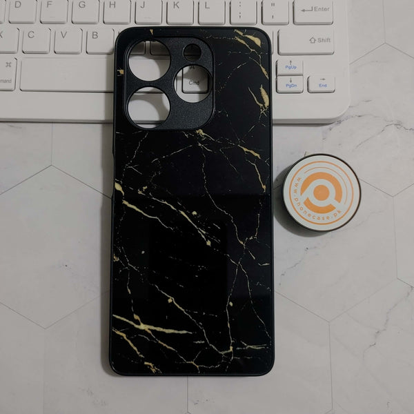 Tecno Spark 10 Pro - Black Marble Design - Premium Printed Glass soft Bumper shock Proof Case CS-23766