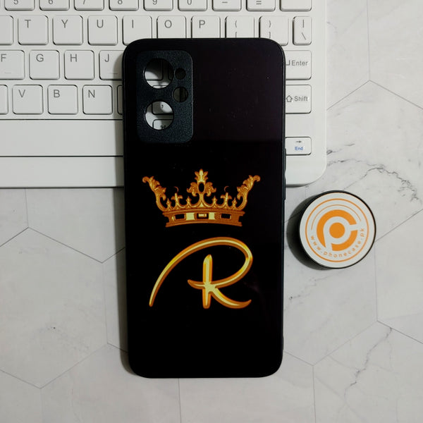 Realme 9i - King R Alphabet - Premium Printed Glass soft Bumper shock Proof Case  CS-24642