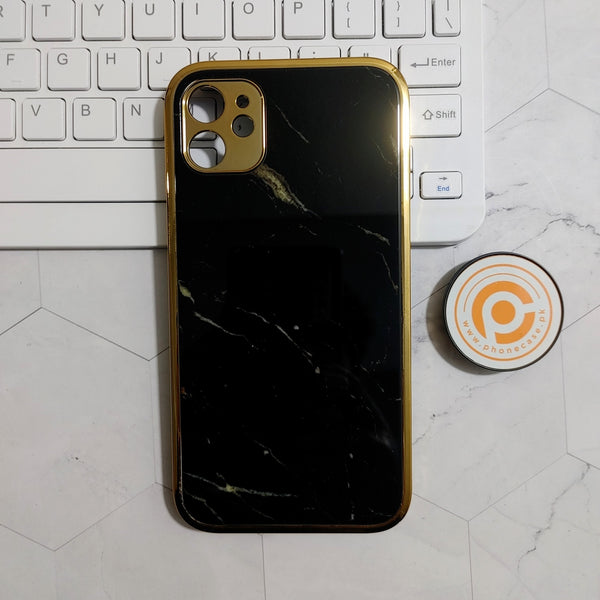 iPhone 11  - Black Marble  Design 1 - Electroplated Ultra Shine Glass soft Bumper shock Proof Case CS-25505