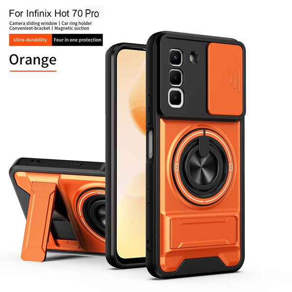 Infinix Hot 70 Pro - Tactical Stealth MagSafe Case with Sliding Lens, Ring Holder & Kickstand