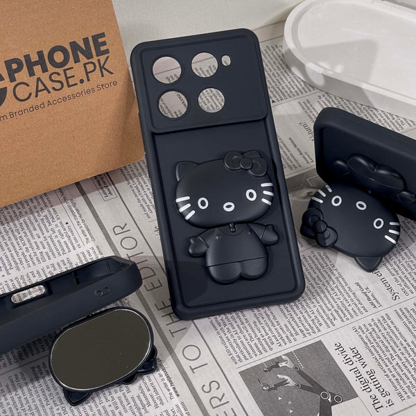 Infinix Note 40 Pro 4G/ Note 40 Pro Plus - 3D Cute Kitty Case with Built-In Mirror & Stand