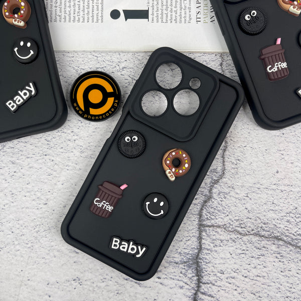 Infinix Smart 10 HD/Tecno Spark GO 2024/ Smart 8/ Spark 20/ Spark 20c/ Tecno PoP 8/ Infinix Hot 40i Donut Coffee & cookie delight Icons Liquid Silicon Case