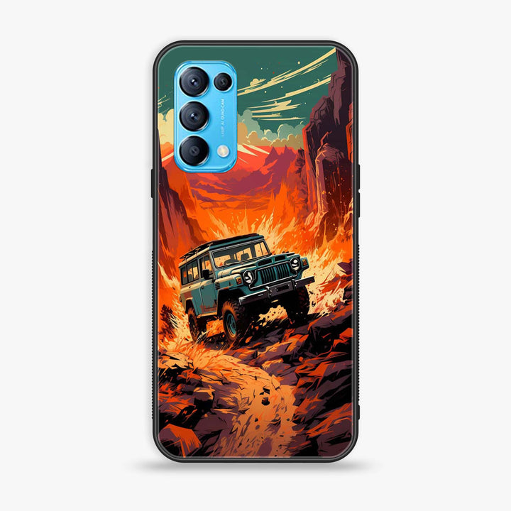 Oppo Reno 5  - Jeep Offroad - Premium Printed Glass soft Bumper Shock Proof Case