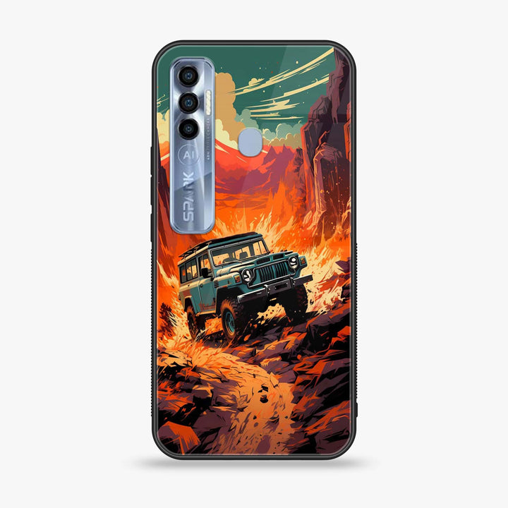 Tecno Spark 7 Pro - Jeep Offroad - Premium Printed Glass soft Bumper Shock Proof Case