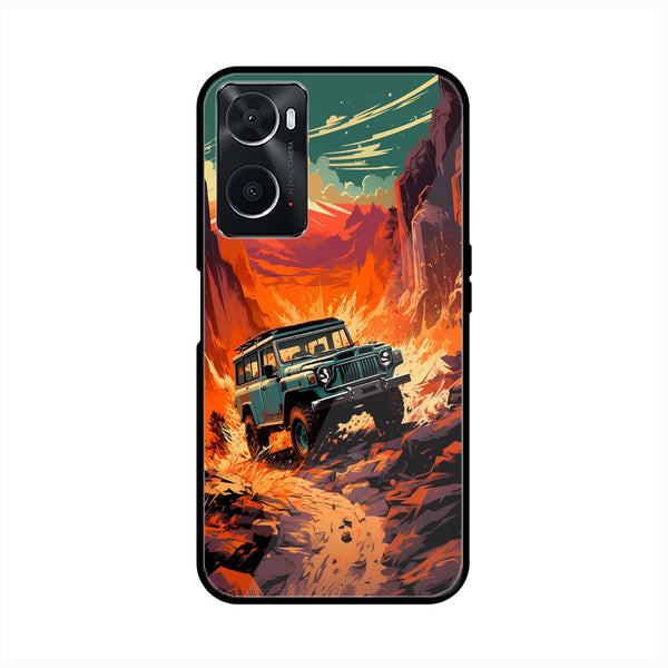 oppo A96 - Jeep Offroad - Premium Printed Glass soft Bumper Shock Proof Case