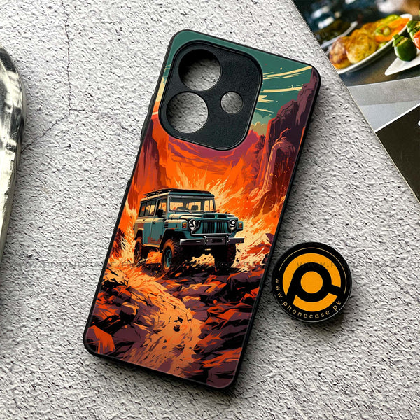 Oppo A3x - Jeep Offroad - Premium Printed Glass soft Bumper shock Proof Case