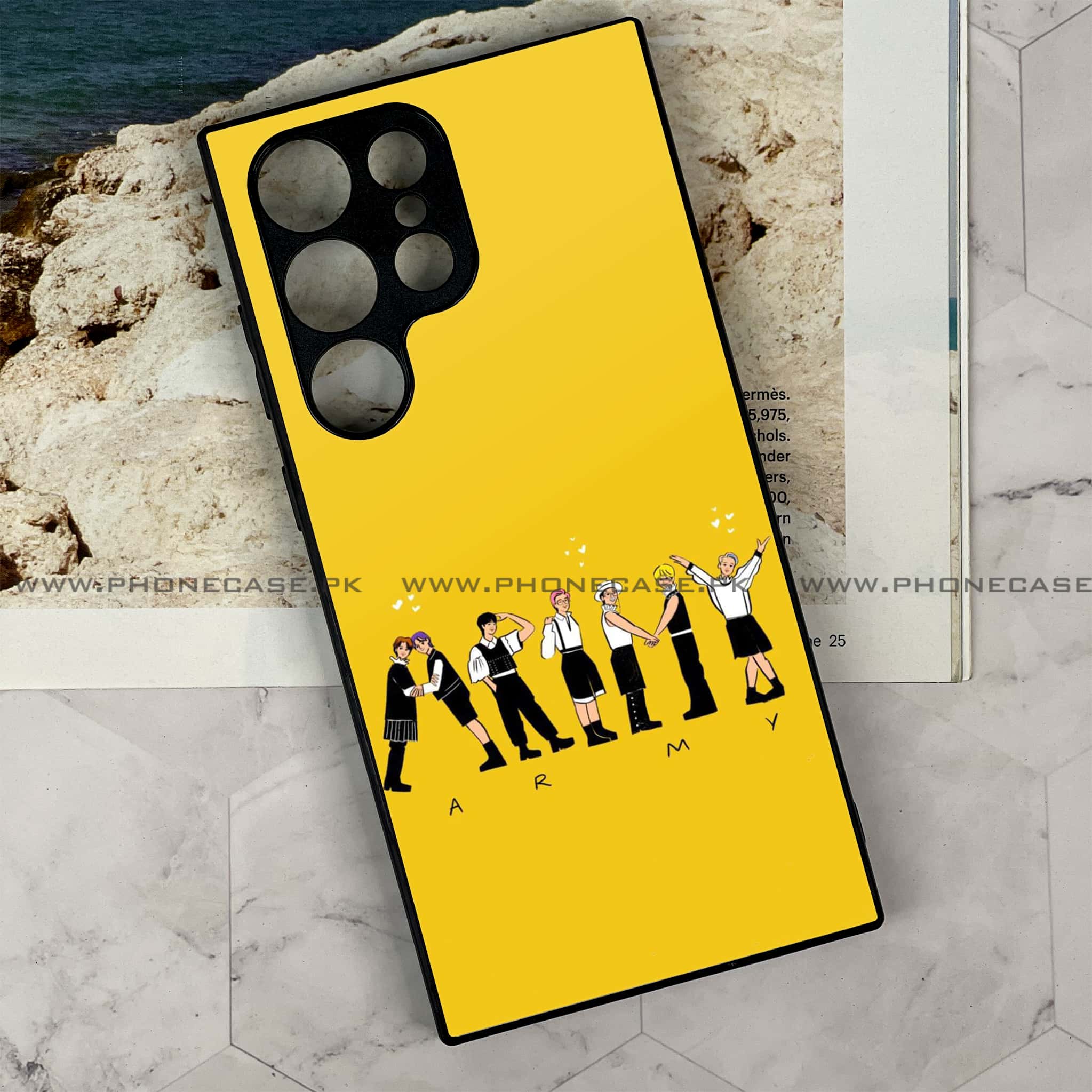 Samsung Galaxy S24 Ultra - K-POP Army Case Series - Premium Metal Printed soft Bumper shock Proof Case