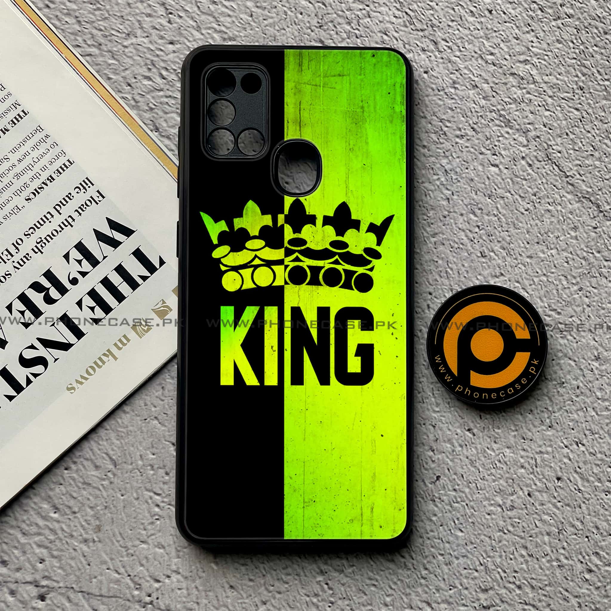 Samsung Galaxy A21s - King Series - Premium Printed Glass soft Bumper shock Proof Case