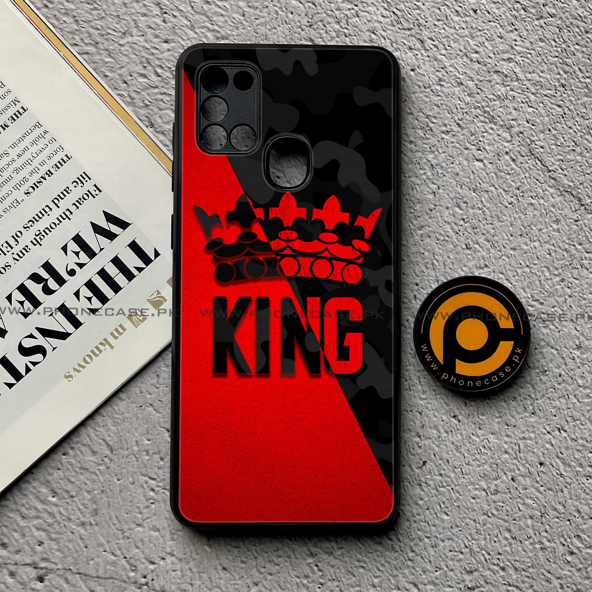 Samsung Galaxy A21s - King Series - Premium Printed Glass soft Bumper shock Proof Case
