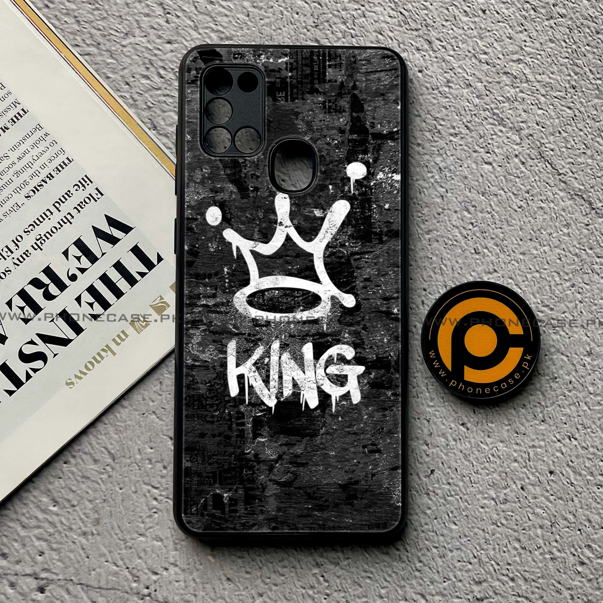 Samsung Galaxy A21s - King Series - Premium Printed Glass soft Bumper shock Proof Case