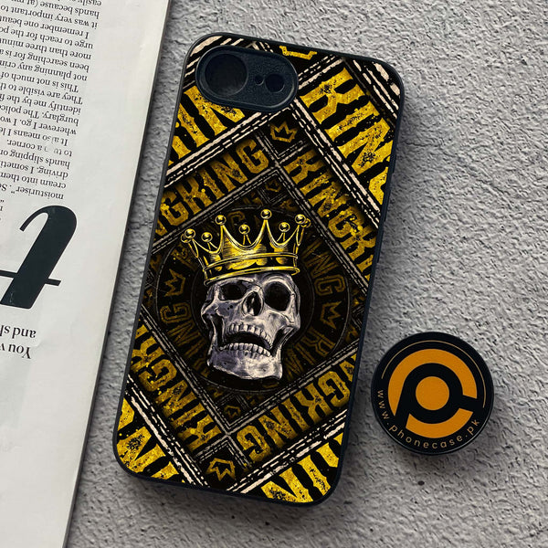 iPhone 16e - King Skull Golden - Premium Metal  Printed soft Bumper shock Proof Case