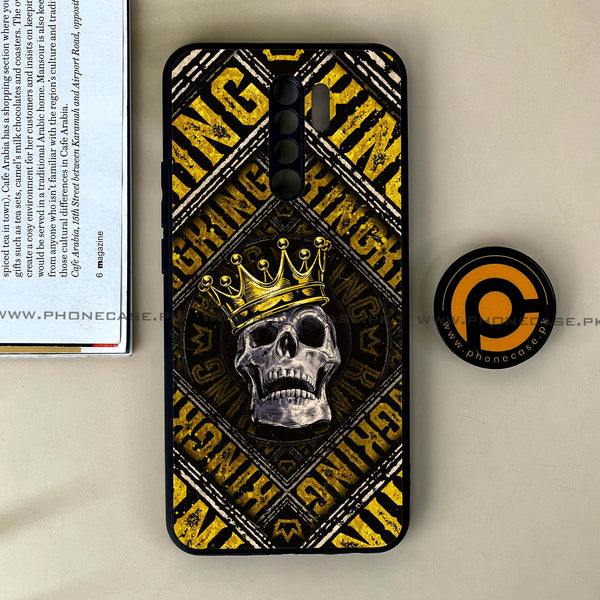 Xiaomi Redmi 9 - King Skull Golden - Premium Printed Glass soft Bumper Shock Proof Case