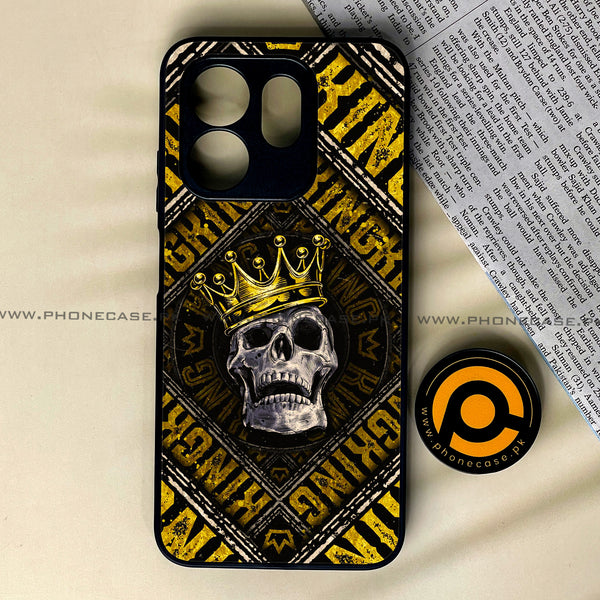 Infinix Hot 50i - King Skull Golden - Premium Printed Glass soft Bumper Shock Proof Case