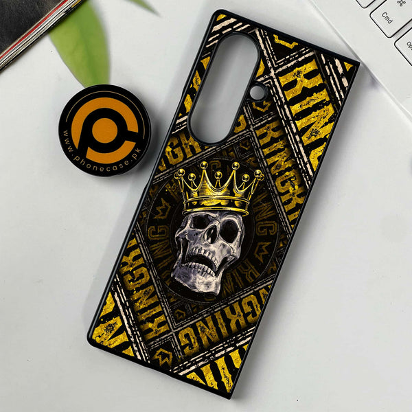 Samsung Galaxy Z Fold 7 - King Skull Golden -  Premium Metal Printed soft Bumper shock Proof Case