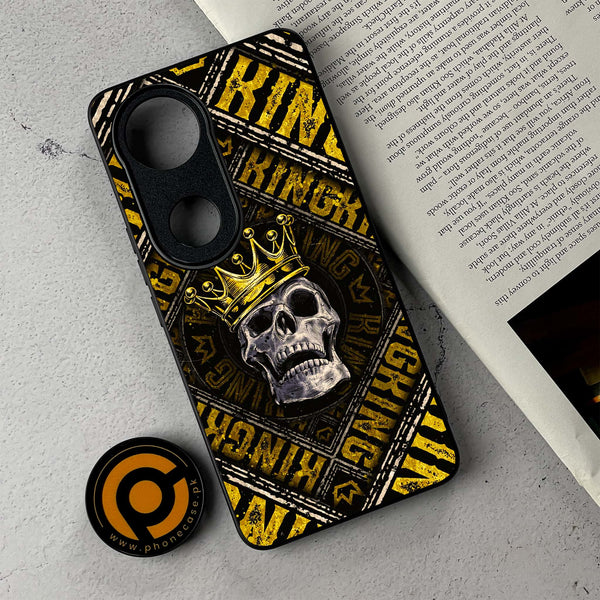 Vivo V50 - King Skull Golden - Premium Metal Printed Soft Bumper Shockproof Case