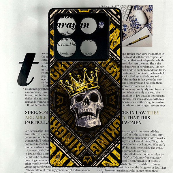 Infinix Note 40 Pro Plus - King Skull Golden - Premium Metal Printed soft Bumper shock Proof Case