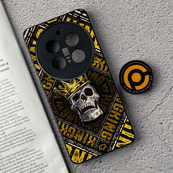 Vivo X200 Pro - King Skull Golden - Premium Metal  Printed soft Bumper shock Proof Case