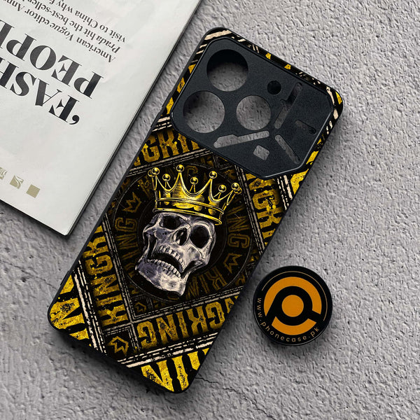 Tecno Pova 6 Neo - King Skull Golden - Premium Metal  Printed soft Bumper shock Proof Case