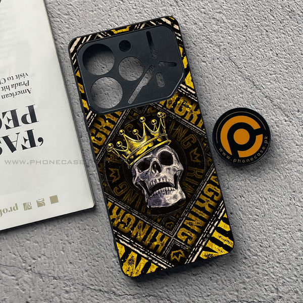 Tecno Pova 6 Pro - King Skull Golden - Premium Printed Glass soft Bumper Shock Proof Case