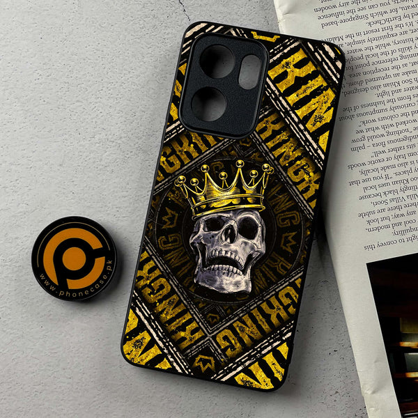 Oppo Reno 13F - King Skull Golden - Premium Metal Printed Soft Bumper Shockproof Case