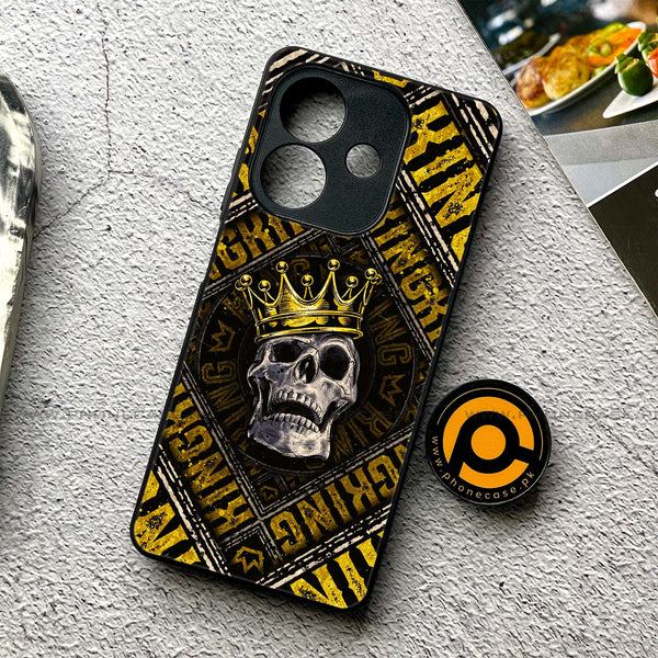 Oppo A3x - King Skull Golden - Premium Printed Glass soft Bumper shock Proof Case