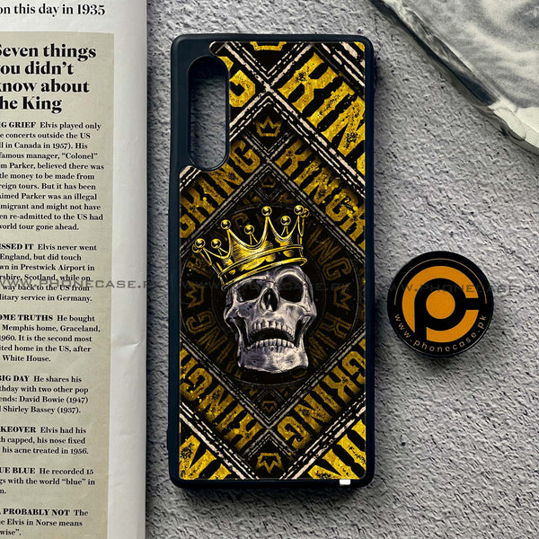 LG G9 - King Skull Golden - Premium Metal Printed soft Bumper shock Proof Case