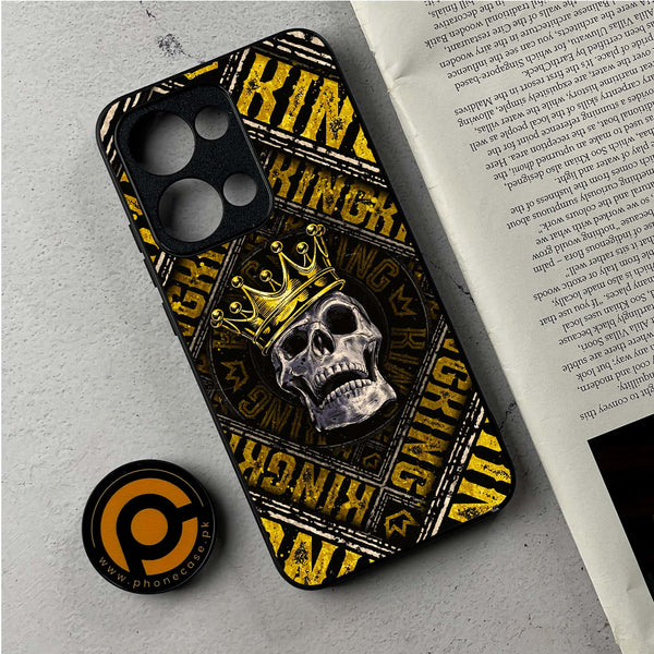 Oppo Reno 13 - King Skull Golden - Premium Metal Printed Soft Bumper Shockproof Case