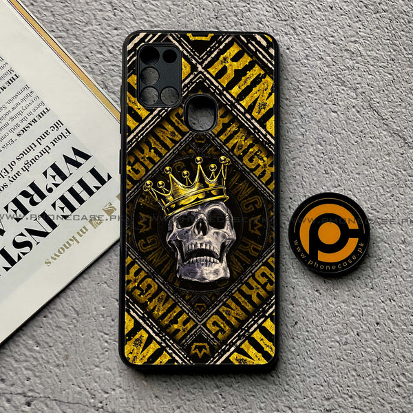 Samsung Galaxy A21s - King Skull Golden - Premium Printed Glass soft Bumper Shock Proof Case