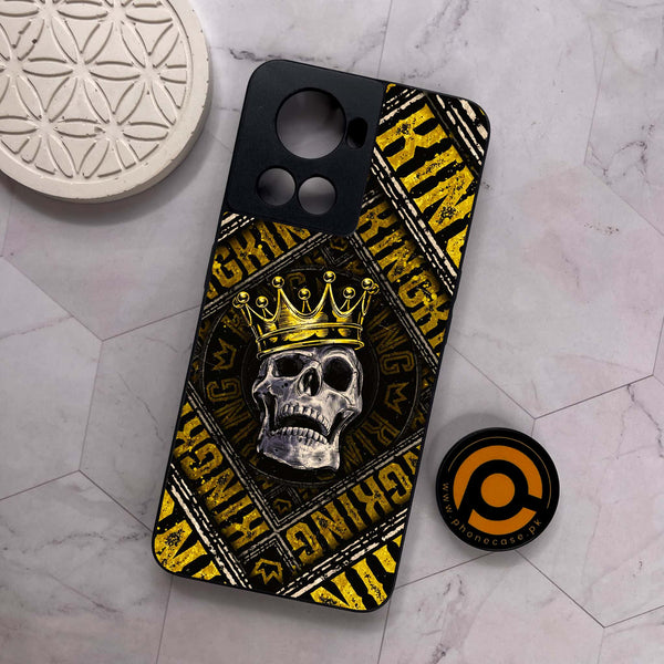 OnePlus 10R -  King Skull Golden  - Premium Metal Printed soft Bumper shock Proof Case