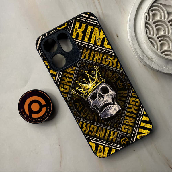Oppo Reno 14F - King Skull Golden - Premium Metal Printed Soft Bumper Shockproof Case