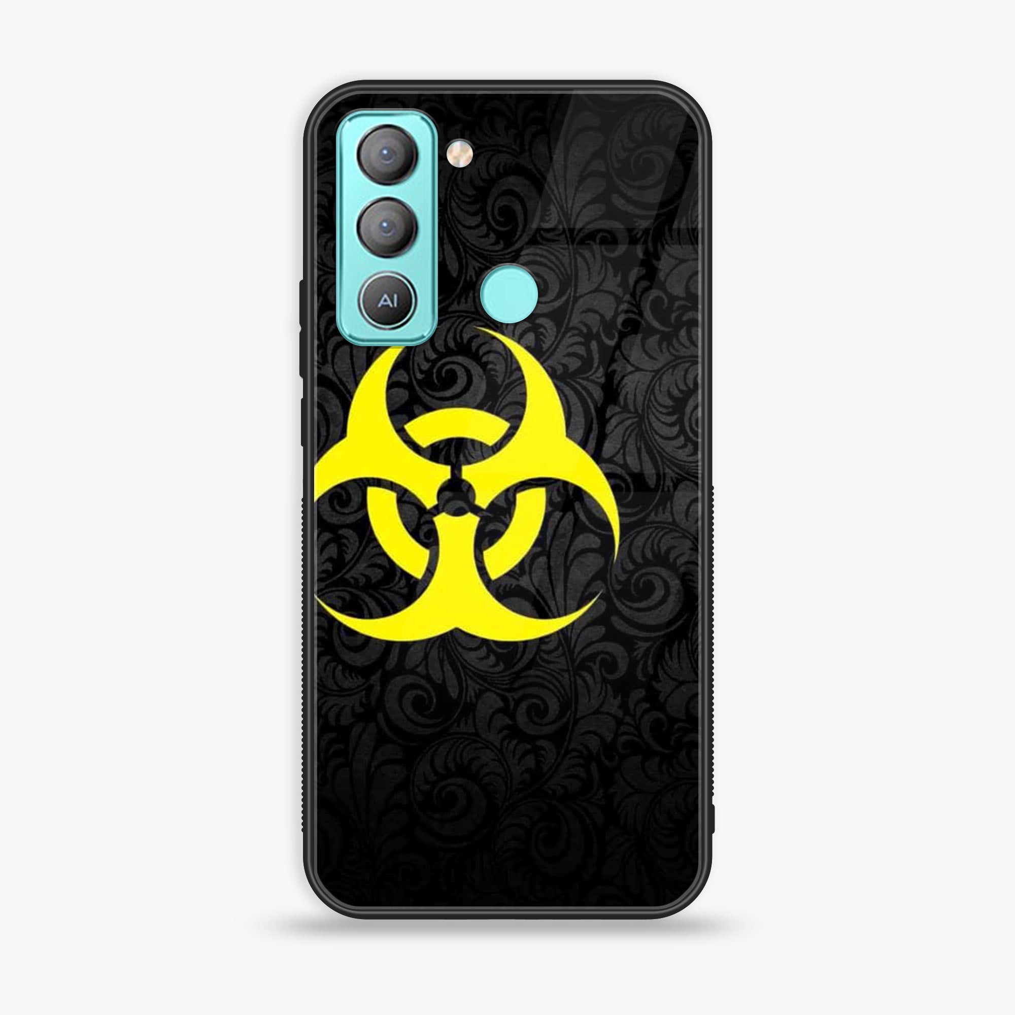 Tecno POP 5 LTE Biohazard Sign Series Premium Printed Glass soft Bumper shock Proof Case