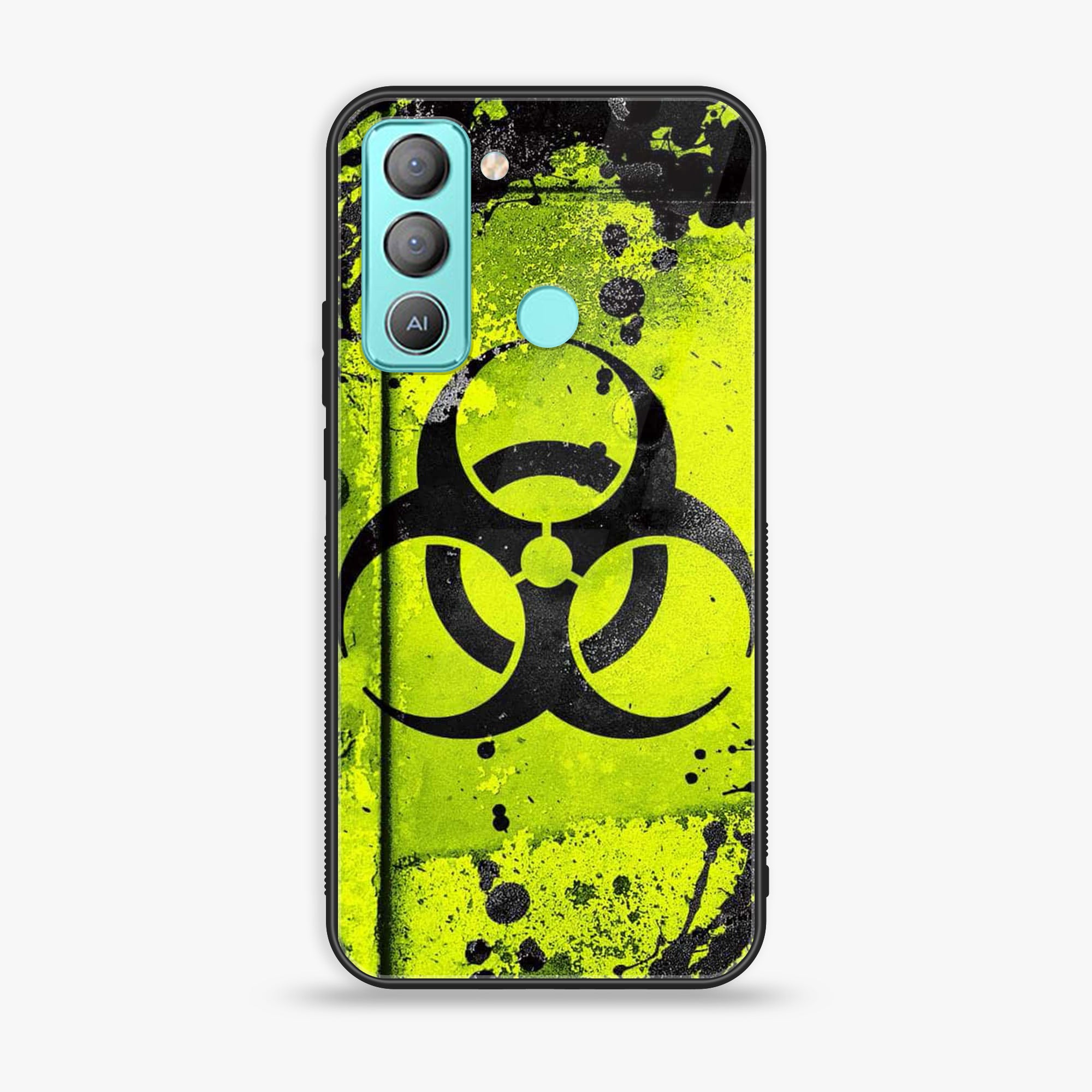 Tecno POP 5 LTE Biohazard Sign Series Premium Printed Glass soft Bumper shock Proof Case