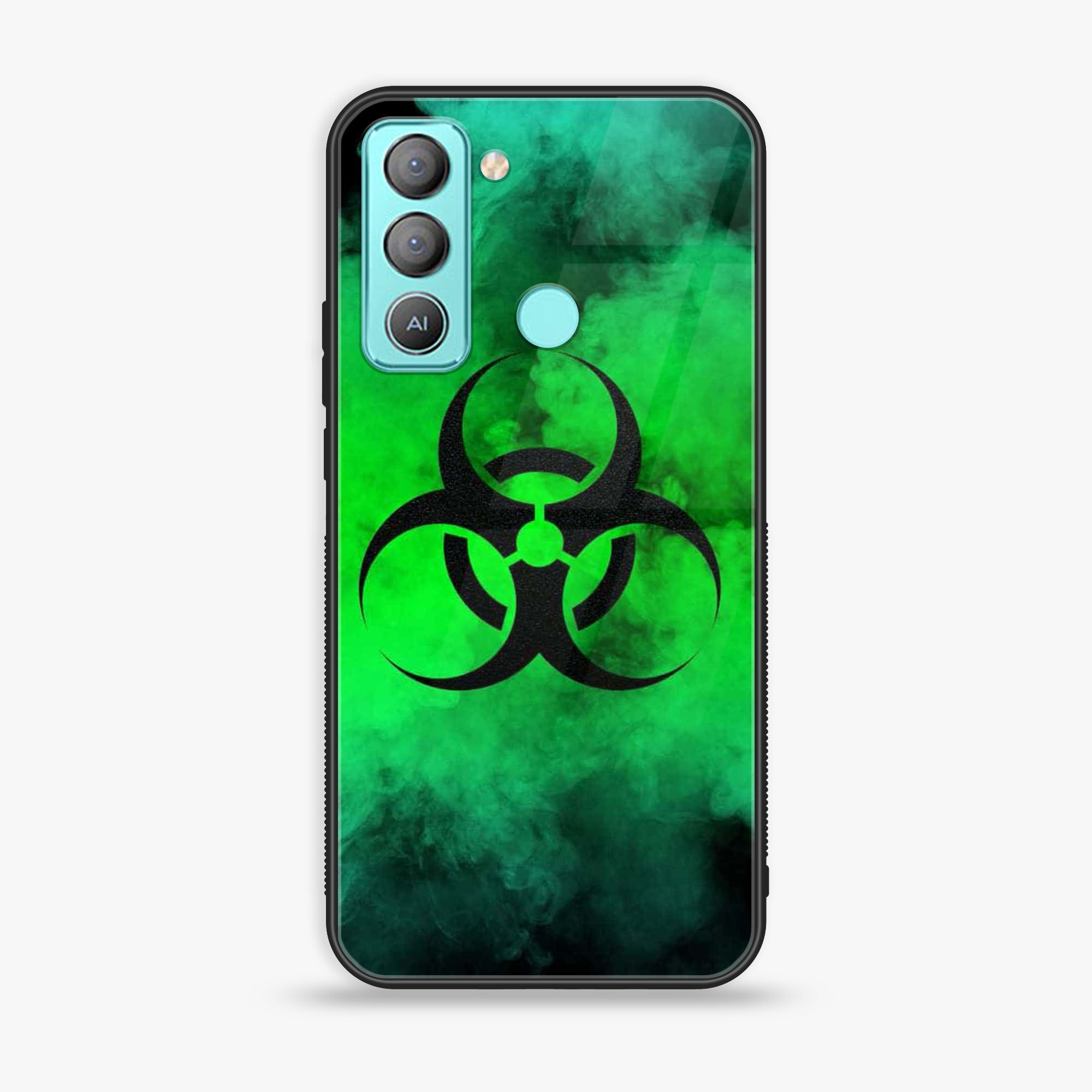 Tecno POP 5 LTE Biohazard Sign Series Premium Printed Glass soft Bumper shock Proof Case