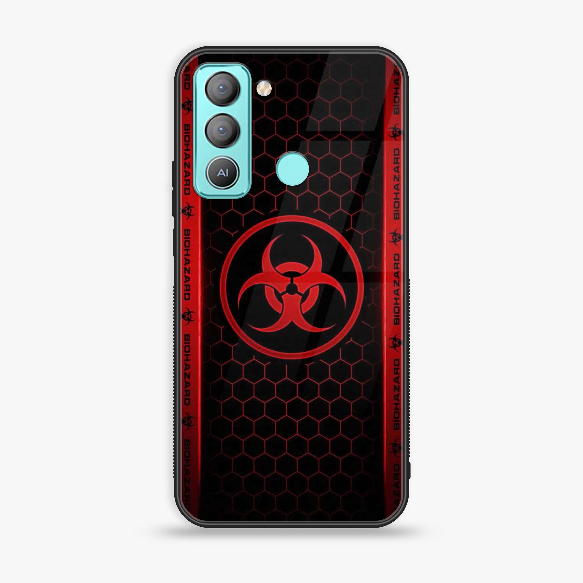 Tecno POP 5 LTE Biohazard Sign Series Premium Printed Glass soft Bumper shock Proof Case