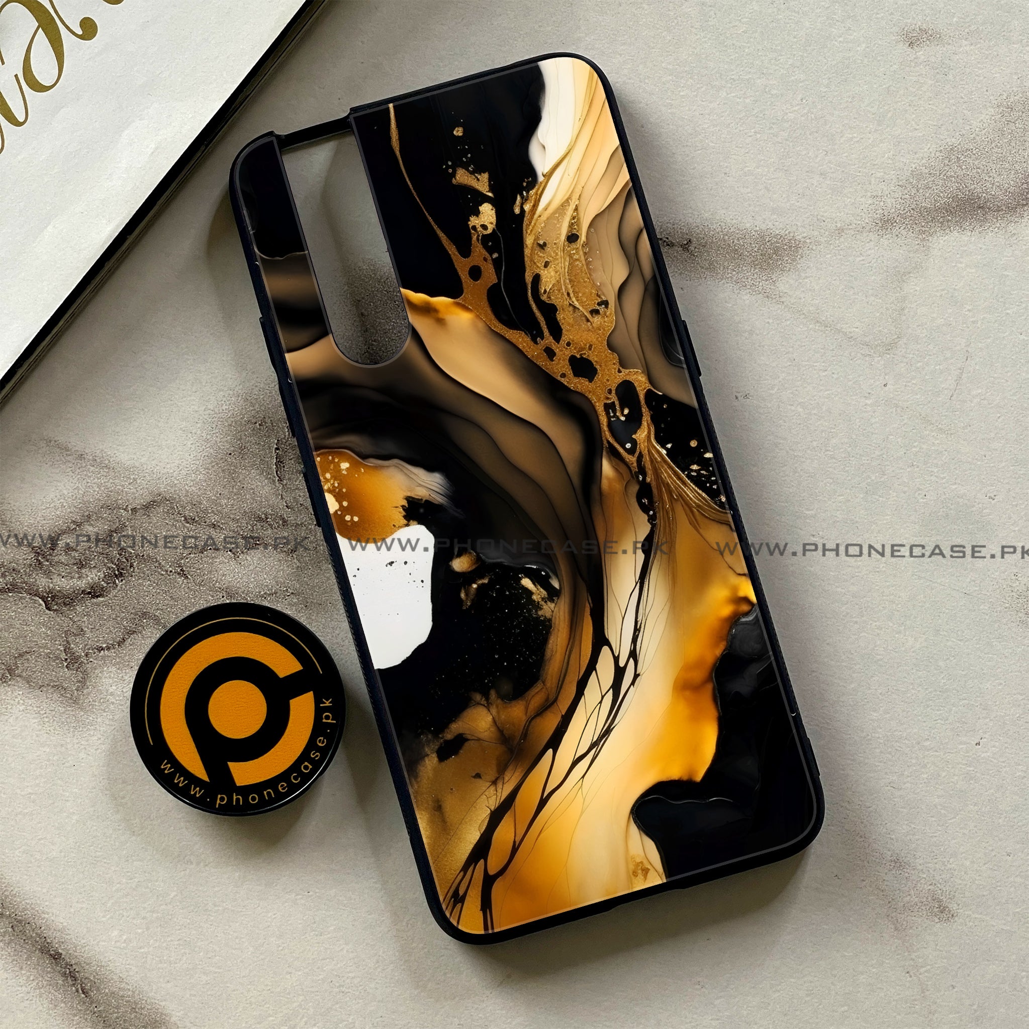 Vivo V15 Pro - Liquid Marble 2.0 Series - Premium Printed Glass soft Bumper shock Proof Case