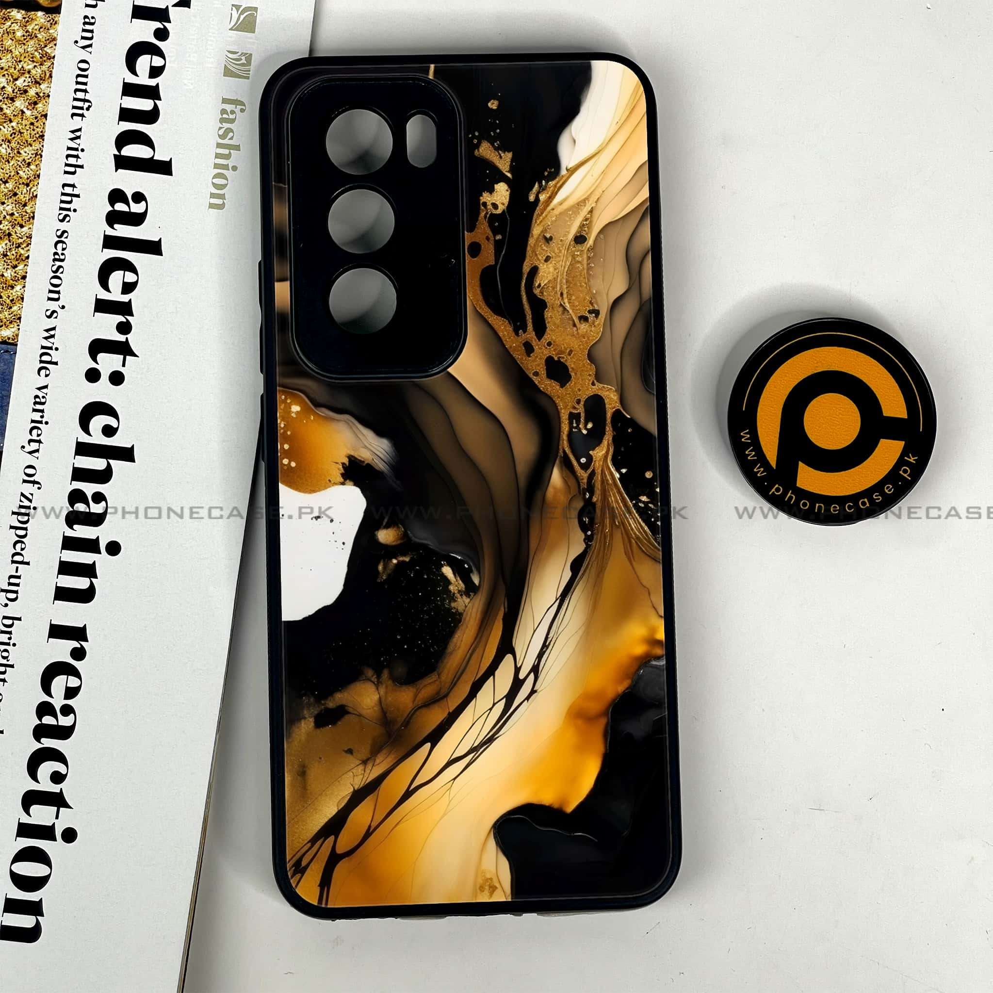 Oppo Reno 12 5G - Liquid Marble 2.0 Series - Premium Printed Glass soft Bumper shock Proof Case