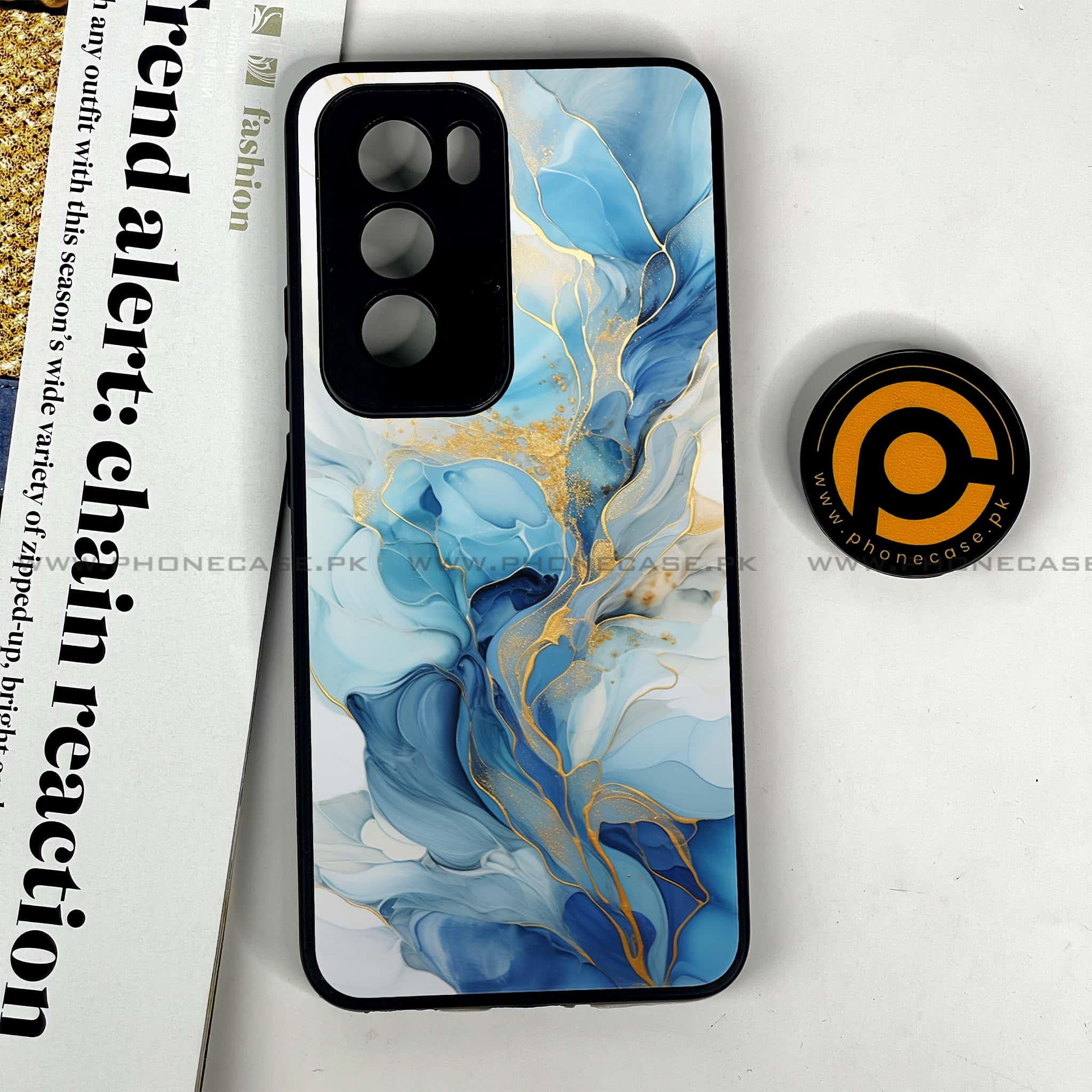 Oppo Reno 12 5G - Liquid Marble 2.0 Series - Premium Printed Glass soft Bumper shock Proof Case