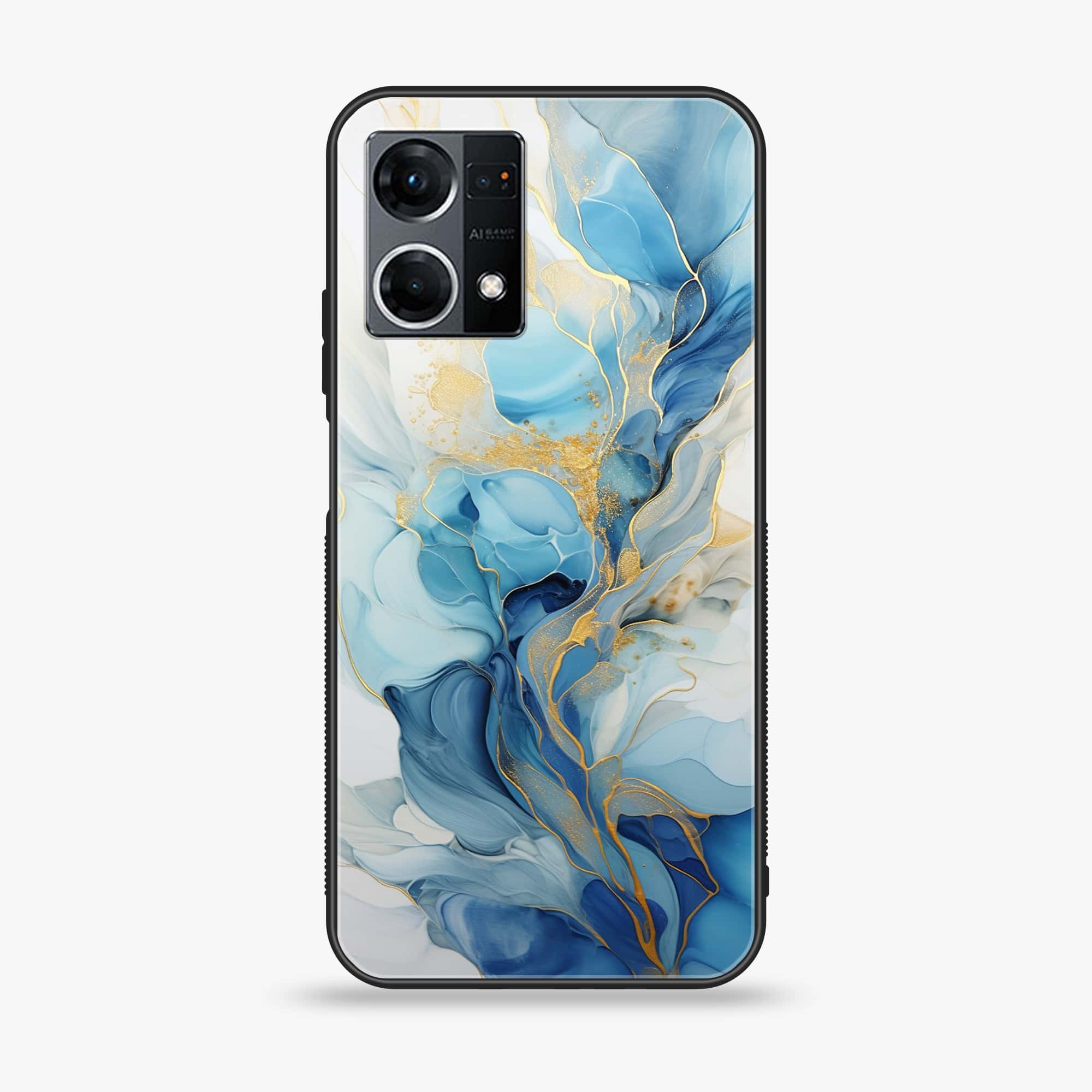 Oppo Reno 7 - Liquid Marble 2.0 Series - Premium Printed Glass soft Bumper shock Proof Case