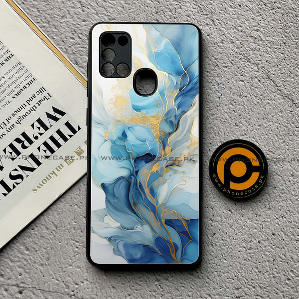 Samsung Galaxy A21s - Liquid Marble 2.0 Series - Premium Printed Glass soft Bumper shock Proof Case