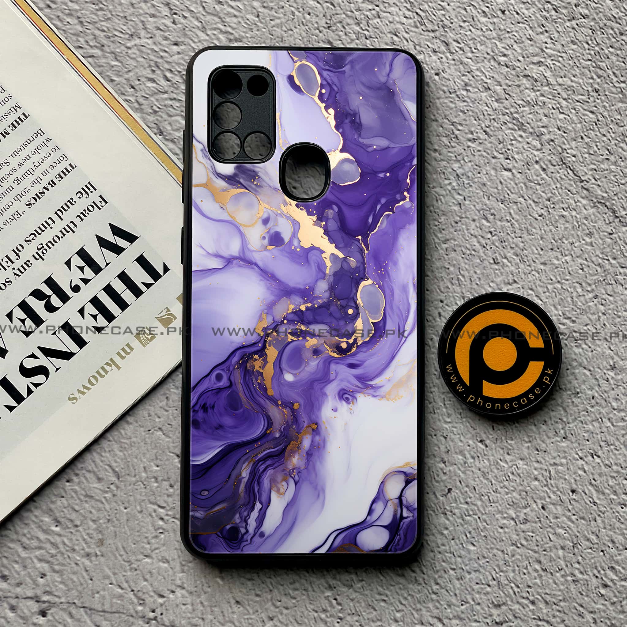 Samsung Galaxy A21s - Liquid Marble 2.0 Series - Premium Printed Glass soft Bumper shock Proof Case