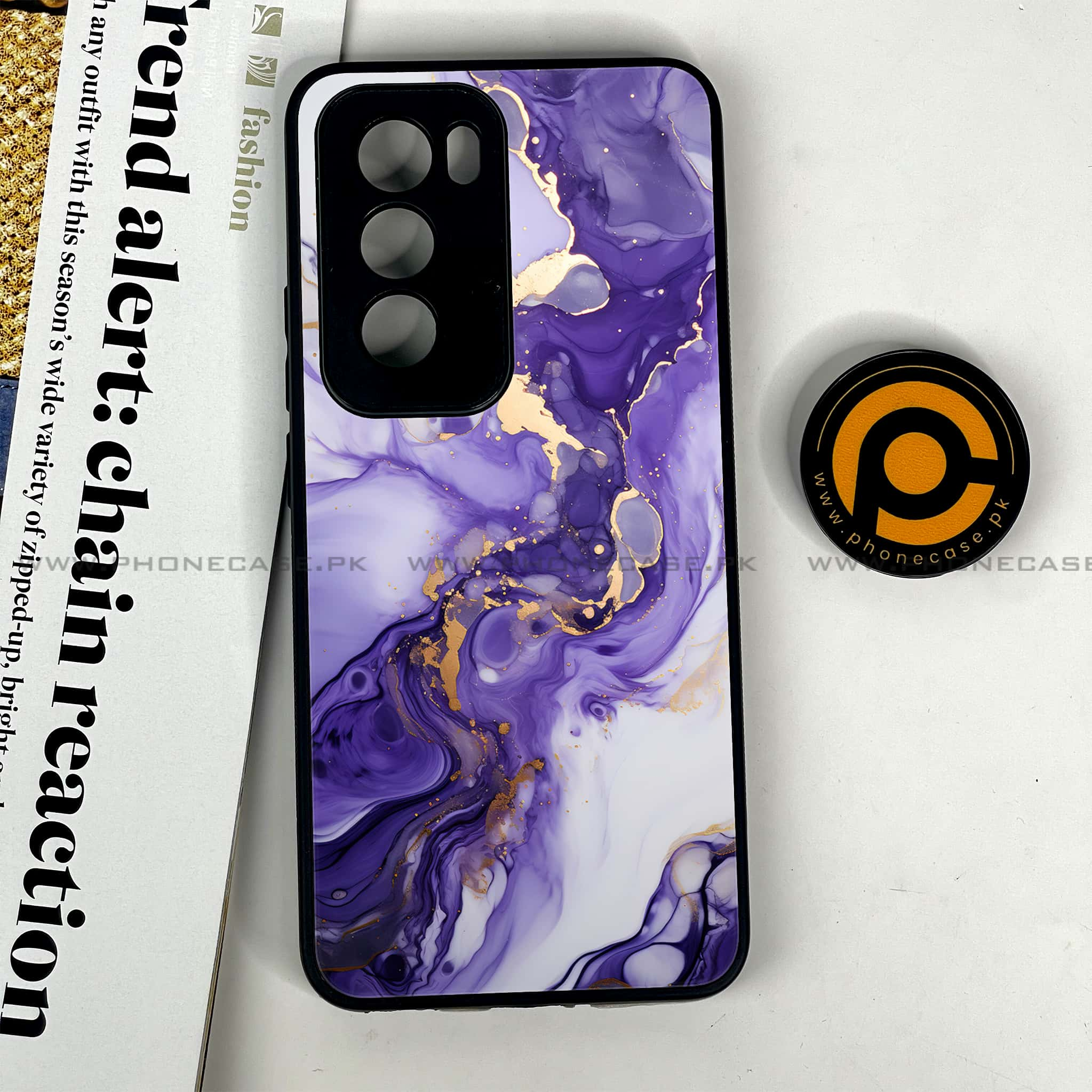 Oppo Reno 12 5G - Liquid Marble 2.0 Series - Premium Printed Glass soft Bumper shock Proof Case