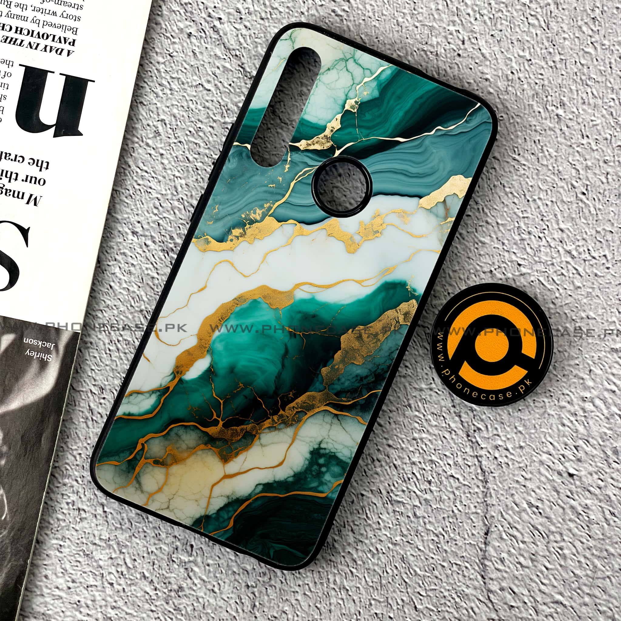 Huawei Y9 Prime (2019) - Liquid Marble 2.0 Series - Premium Printed Glass soft Bumper shock Proof Case