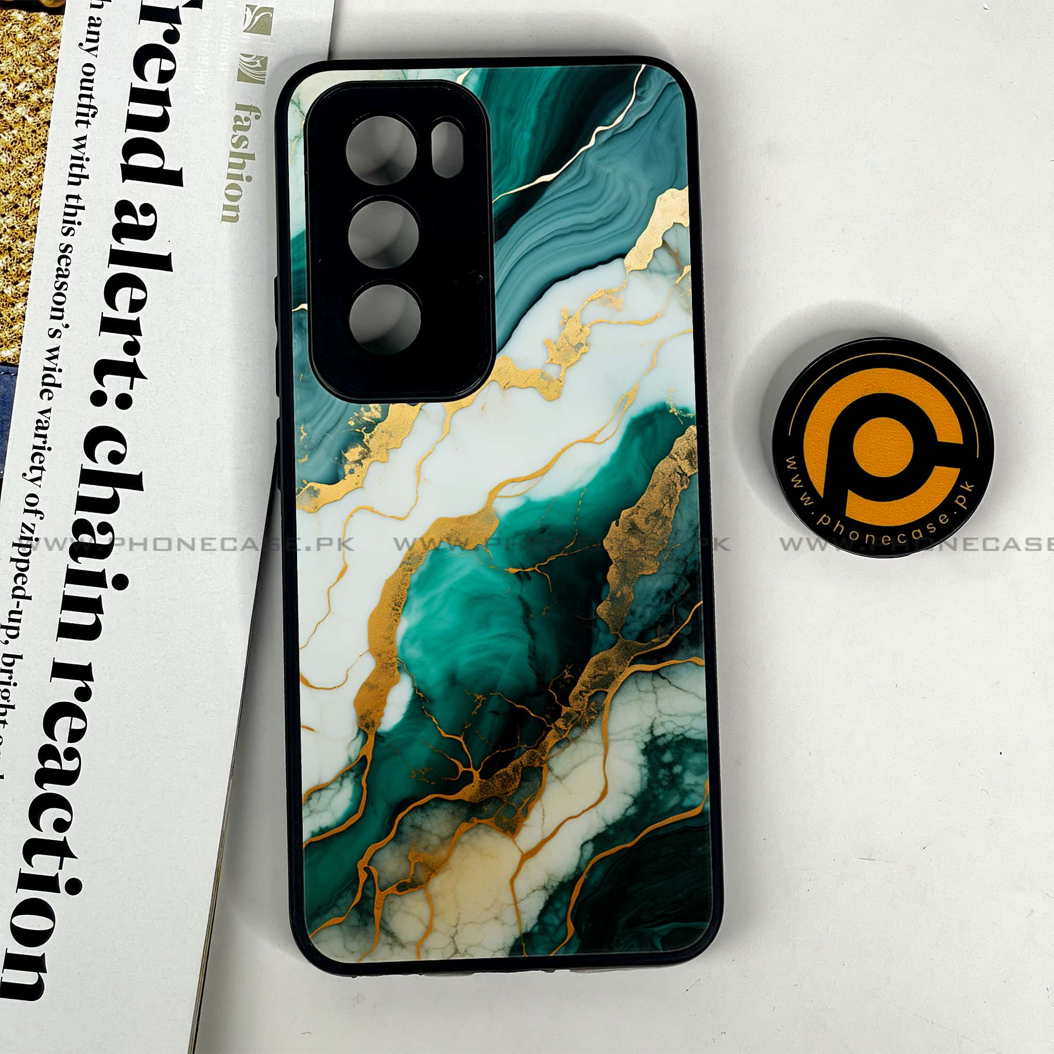 Oppo Reno 12 5G - Liquid Marble 2.0 Series - Premium Printed Glass soft Bumper shock Proof Case