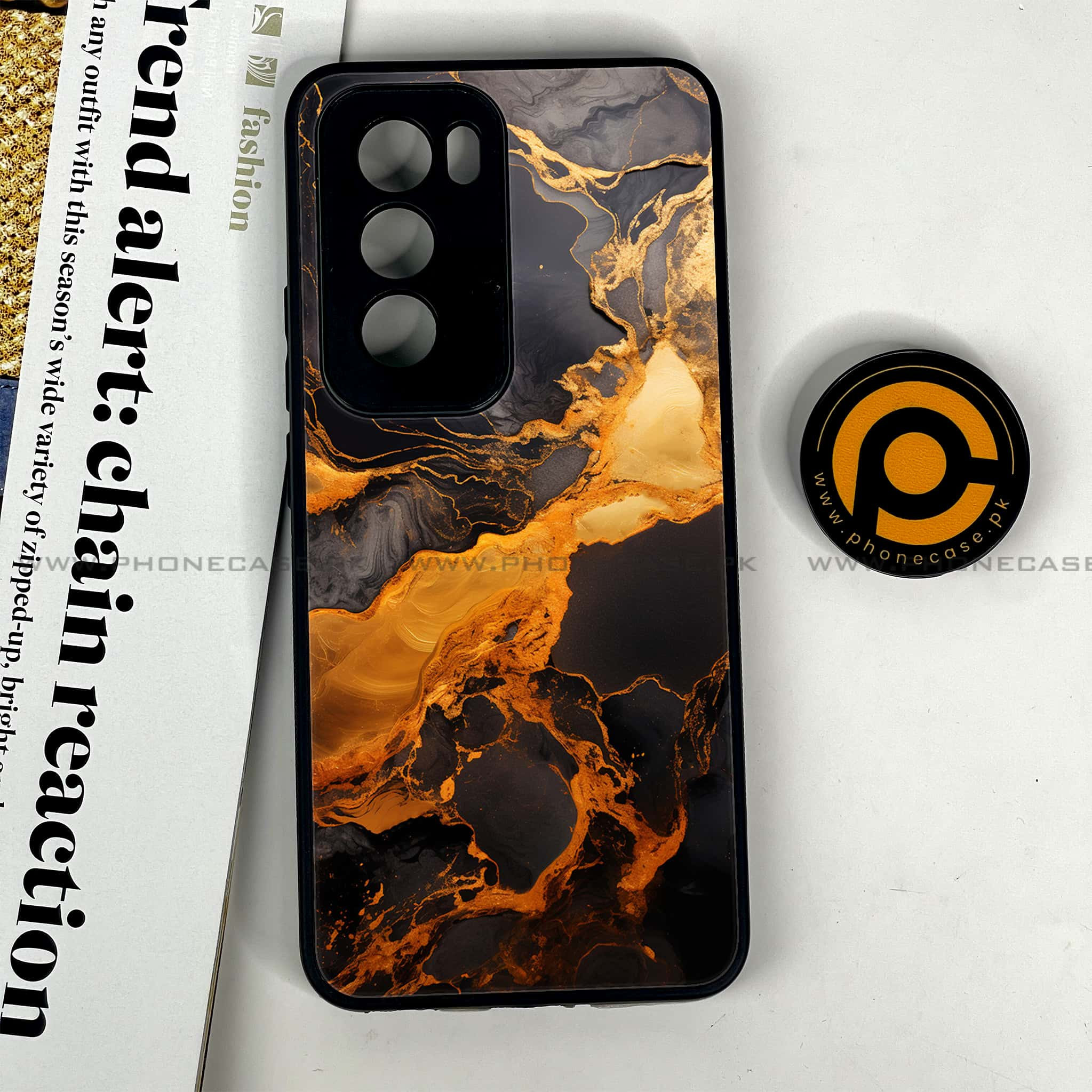 Oppo Reno 12 5G - Liquid Marble 2.0 Series - Premium Printed Glass soft Bumper shock Proof Case