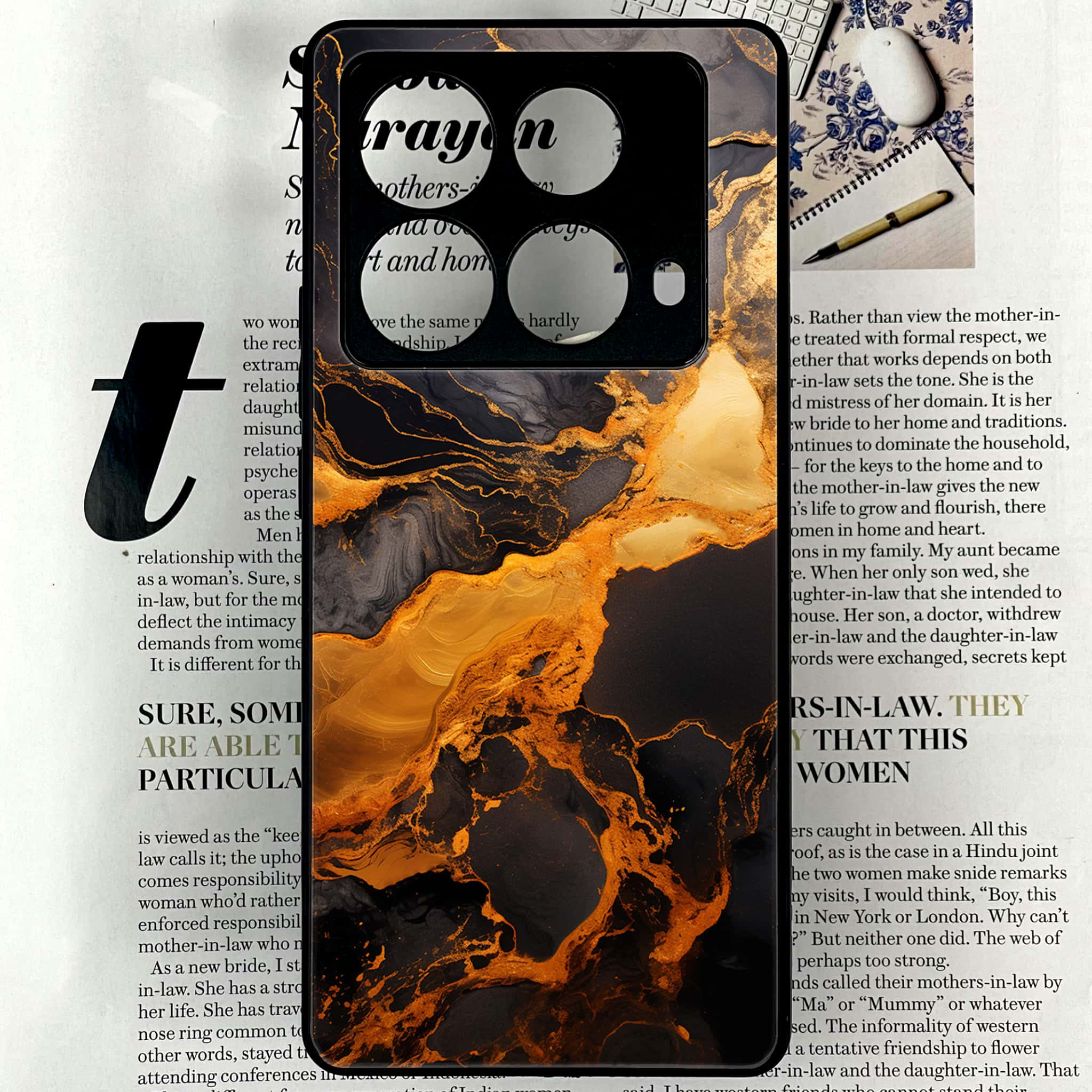 Infinix Note 40 4G - Liquid Marble 2.0 Series - Premium Printed Glass soft Bumper shock Proof Case