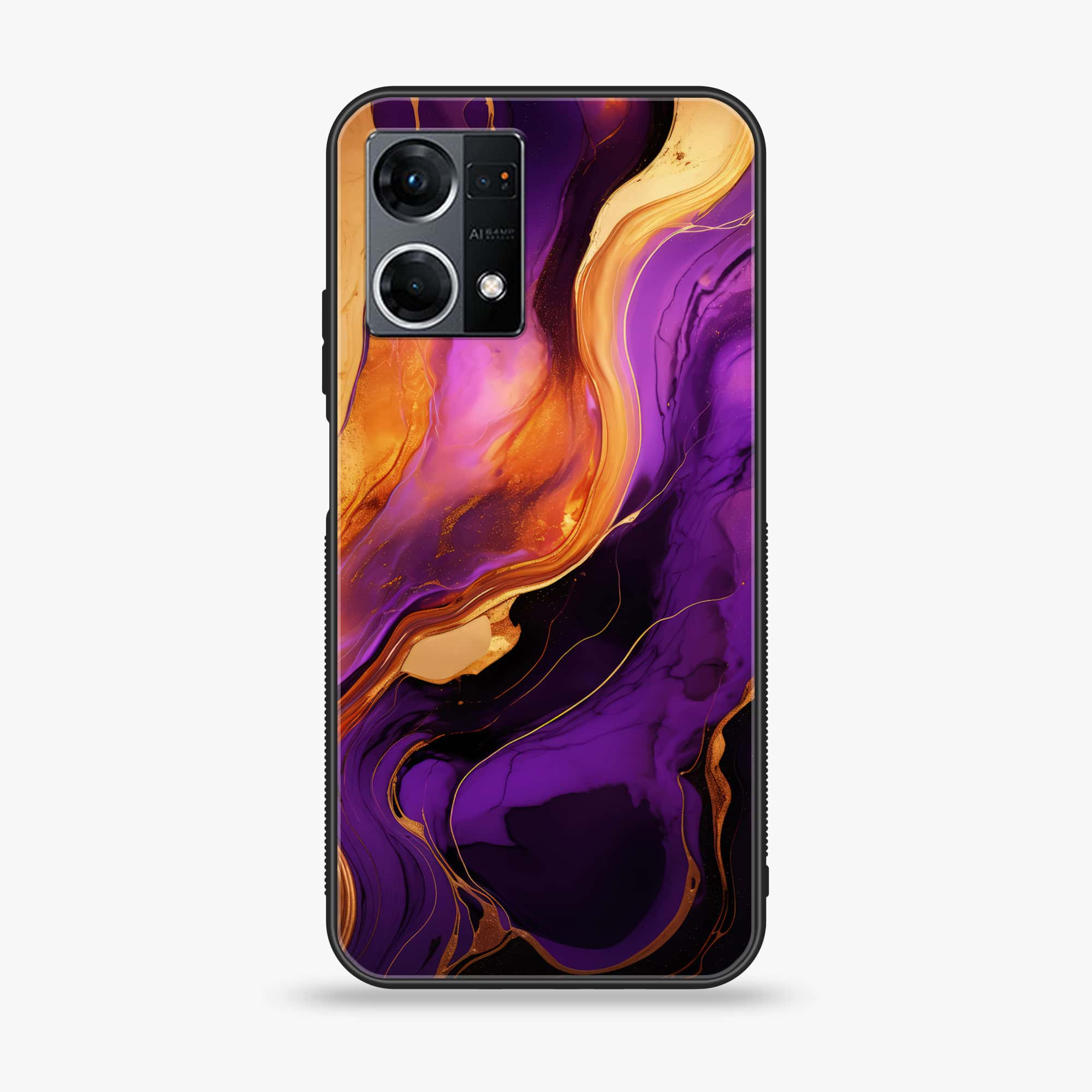 Oppo Reno 7 - Liquid Marble 2.0 Series - Premium Printed Glass soft Bumper shock Proof Case