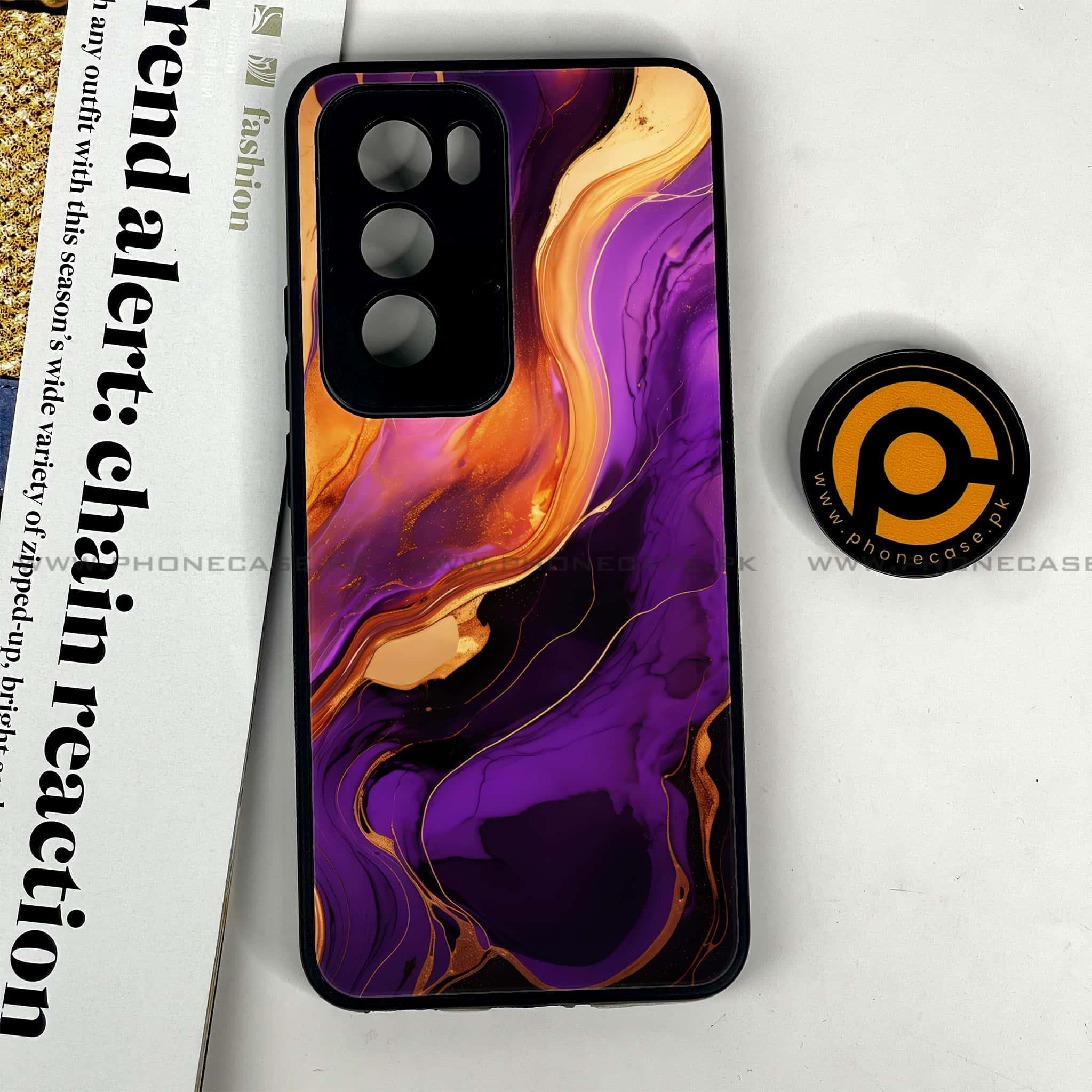 Oppo Reno 12 5G - Liquid Marble 2.0 Series - Premium Printed Glass soft Bumper shock Proof Case